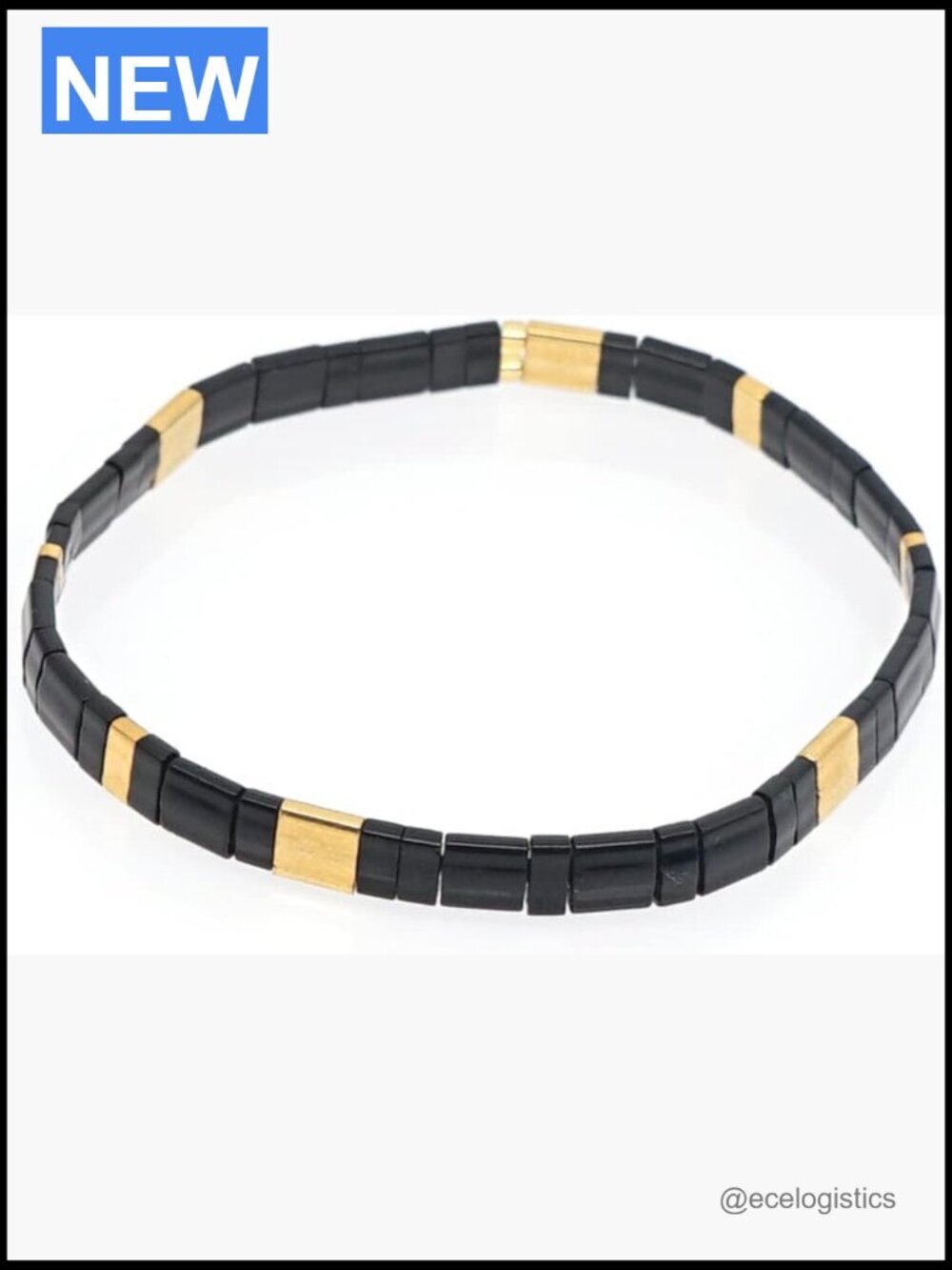 Flat Beaded Stretch Bracelets, Square Glass Bead Stackable Bracelet